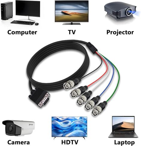 MAYWILL VGA to BNC Adapter Cable,HD15 VGA Male to 5 BNC Male RGBHV Coaxial High Resolution Monitor Breakout Wire for HDTV PC Projector Large Screen Video Conversion Cable-1.5M in Saudi Arabia