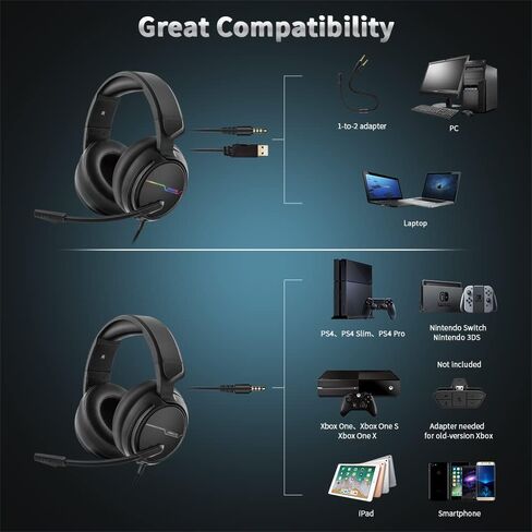 سماعات ألعاب اللاسلكي Jeecoo 2.4 جيجا هرتز مع ميكروفون للكمبيوتر الشخصي PS5 PS4 ، وسماعات الألعاب بلوتوث 5.3 مع ميكروفون إلغاء الضوضاء لجهاز الكمبيوتر المحمول ، والهاتف المحمول ، و MAC ، وصوت ستيريو ، وبطارية 50+ساعة ، ومواصفات منخفضة in Kuwait