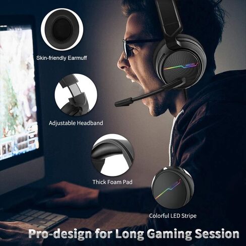 سماعات ألعاب اللاسلكي Jeecoo 2.4 جيجا هرتز مع ميكروفون للكمبيوتر الشخصي PS5 PS4 ، وسماعات الألعاب بلوتوث 5.3 مع ميكروفون إلغاء الضوضاء لجهاز الكمبيوتر المحمول ، والهاتف المحمول ، و MAC ، وصوت ستيريو ، وبطارية 50+ساعة ، ومواصفات منخفضة in Kuwait