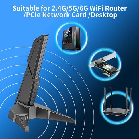 هوائي ألعاب WIFI 6E Tri-Band الخارجي 6 جيجا هرتز/5 جيجا هرتز/2.4 جيجا هرتز مع موصل الذكور RP-SMA وكابل تمديد 3.9 قدم للكمبيوتر سطح المكتب PCIe WiFi Gaming Router in Kuwait