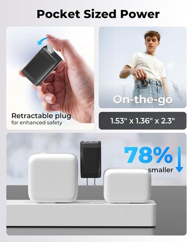 Munbyn Nexgo ™ 65W GAN III USB C Charger Block ، شاحن سريع ثلاثي المنافذ لـ MacBook Pro و iPhone و iPad و Galaxy و Quick Charge و Foldable و Travel-Fliendly (كابل 3.3 قدم) in Saudi Arabia