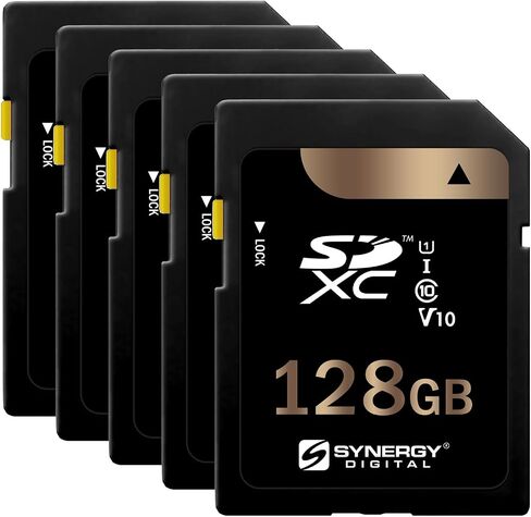 Synergy Digital 128GB Secure Digital SDXC UHS -I بطاقات الذاكرة ، متوافقة مع نظام OM STING THEST TG -7 Digital Camera - Class 10 ، U1 ، 100MB/S ، 300 Series - Pack of 5 in Saudi Arabia