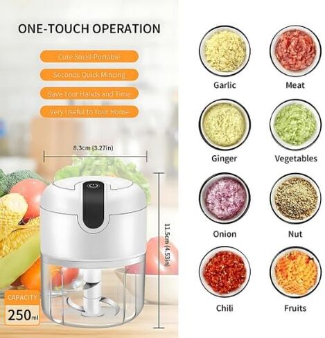 مروحية الثوم الكهربائية والثوم Mincer USB معالج الطعام الصغير القابل لإعادة الشحن مع شفرات من الفولاذ المقاوم للصدأ ، وعاء خالٍ من BPA ، ومعالج طعام صغير محمول للبصل ، والمكسرات ، والأعشاب والمزيد in Kuwait