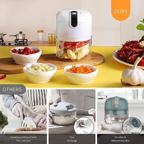 مروحية الثوم الكهربائية والثوم Mincer USB معالج الطعام الصغير القابل لإعادة الشحن مع شفرات من الفولاذ المقاوم للصدأ ، وعاء خالٍ من BPA ، ومعالج طعام صغير محمول للبصل ، والمكسرات ، والأعشاب والمزيد in Kuwait
