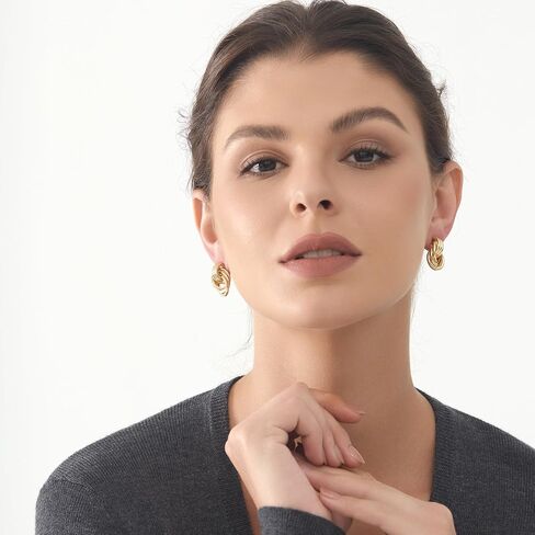 shinelab Gold Hoop Earrings for Women Twisted Huggie 14K Gold Plated Chunky Earrings Wavy Geometric Hoop Trendy Earrings Jewelry Gift for Girls in Kuwait