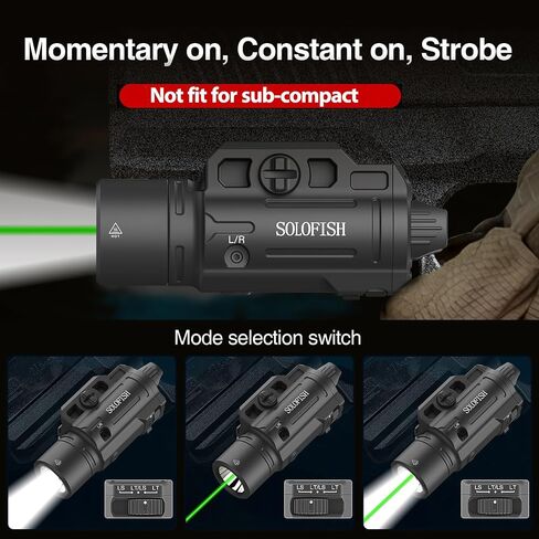 Solofish 1500 Lumens Slidable Slidable Pistol Light مع مصباح يدوي تكتيكي قاسي/لحظة وقابلة لإعادة الشحن للبنادق المتوافقة مع picatinny (وليس للعلاج الفرعي) in Kuwait