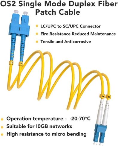 5 Pack OS2 SC to LC Fiber Patch Cable 2m/6.6ft, Single Mode, Duplex | Individually Tested, Fiber Optical Patch Cables Singlemode SMF LC UPC/UPC, 9/125µm, LSZH, 1G/10GB Yellow Jumper Cord in Kuwait