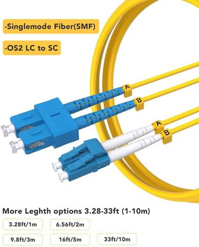 5 Pack OS2 SC to LC Fiber Patch Cable 2m/6.6ft, Single Mode, Duplex | Individually Tested, Fiber Optical Patch Cables Singlemode SMF LC UPC/UPC, 9/125µm, LSZH, 1G/10GB Yellow Jumper Cord in Kuwait