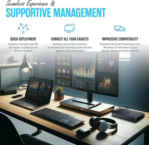 WD19DCS Dell Dell Station USB C - محطة إرساء مراقبة مزدوجة مع 240 واط ، كابل HDMI ، DisplayPort Cable و Microfiber Cleaning Commit - محطة الأداء (متجددة) in Saudi Arabia