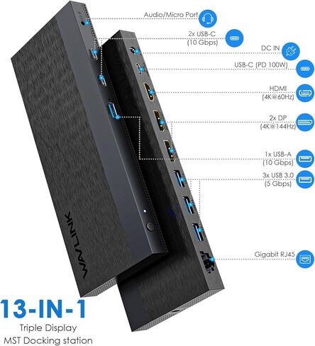 محطة إرساء الكمبيوتر المحمول ، محطة الإرساء 3 مراقبة مع 2* DP+HDMI ، شاحن PD 130W ، USB-C/A 10GB ، 3* USB-A 5GB ، الصوت ، Gigabit Ethernet للينوفو HP Dell ، نظام Windows Computer in Kuwait