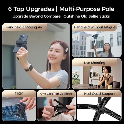 2025 New 4-in-1 Multifunctional 360° Rotation Magnetic Selfie Stick, (Extendable Detachable) (Portable Pocket Size) (Travel Selfie Essentials) Phone Selfie Stick Tripod for iPhone & Android (1pcs) in Saudi Arabia