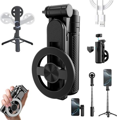 2025 New 4-in-1 Multifunctional 360° Rotation Magnetic Selfie Stick, (Extendable Detachable) (Portable Pocket Size) (Travel Selfie Essentials) Phone Selfie Stick Tripod for iPhone & Android (1pcs) in Saudi Arabia