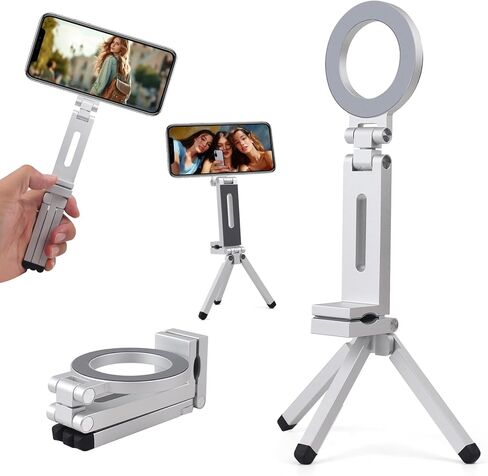 Aluminium Mini Magnetic Phone Tripod for iPhone & MagSafes,Magnetic Tripod for iPhone 16/15/14/13/12 Plus Pro Max Series,1/4" Screw，360° Adjustable Magic Clip Folding Magnetic Phone Stand in Saudi Arabia
