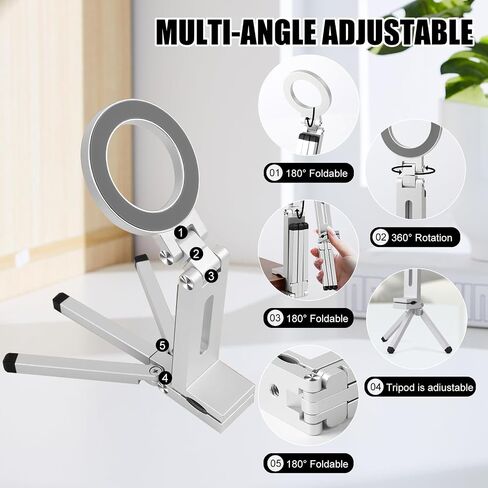Aluminium Mini Magnetic Phone Tripod for iPhone & MagSafes,Magnetic Tripod for iPhone 16/15/14/13/12 Plus Pro Max Series,1/4" Screw，360° Adjustable Magic Clip Folding Magnetic Phone Stand in Saudi Arabia