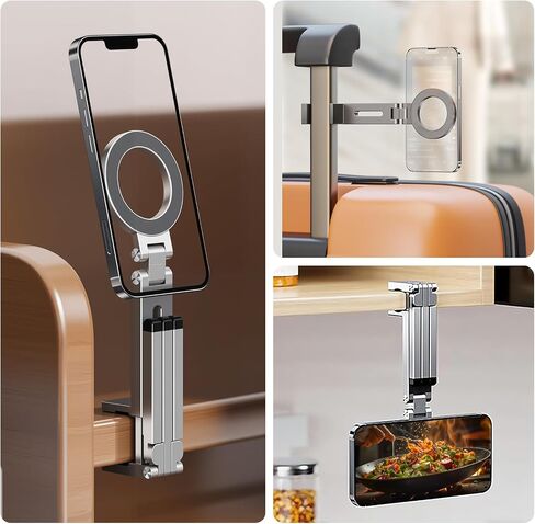 Aluminium Mini Magnetic Phone Tripod for iPhone & MagSafes,Magnetic Tripod for iPhone 16/15/14/13/12 Plus Pro Max Series,1/4" Screw，360° Adjustable Magic Clip Folding Magnetic Phone Stand in Saudi Arabia
