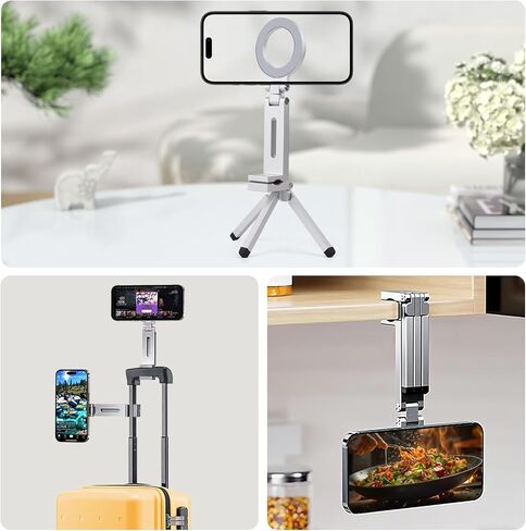 Aluminium Mini Magnetic Phone Tripod for iPhone & MagSafes,Magnetic Tripod for iPhone 16/15/14/13/12 Plus Pro Max Series,1/4" Screw，360° Adjustable Magic Clip Folding Magnetic Phone Stand in Saudi Arabia
