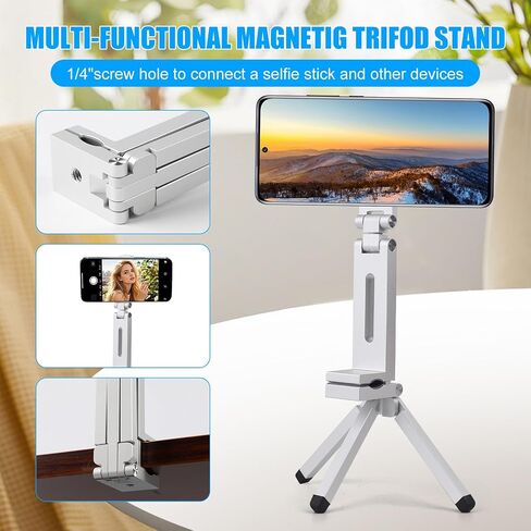 Aluminium Mini Magnetic Phone Tripod for iPhone & MagSafes,Magnetic Tripod for iPhone 16/15/14/13/12 Plus Pro Max Series,1/4" Screw，360° Adjustable Magic Clip Folding Magnetic Phone Stand in Saudi Arabia