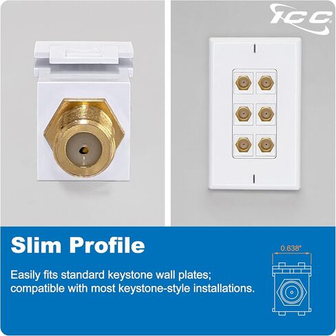 ICC F-Type Keystone Jack ، Jold Plated 2 GHz Coax Jack ، أنثى إلى أنثى ، RG6 RG59 متوافقة in Saudi Arabia
