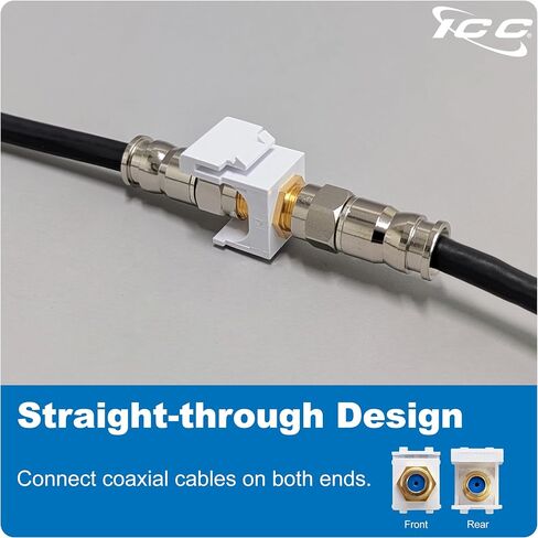 ICC F-Type Keystone Jack, Gold Plated 2 GHz Coax Jack, Female to Female, RG6 RG59 Compatible, Coaxial Wall Plate Insert, White, 25-Pack in Saudi Arabia
