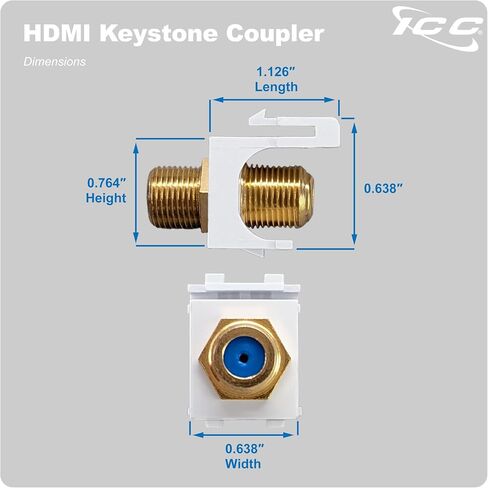 ICC F-Type Keystone Jack, Gold Plated 2 GHz Coax Jack, Female to Female, RG6 RG59 Compatible, Coaxial Wall Plate Insert, White, 25-Pack in Saudi Arabia