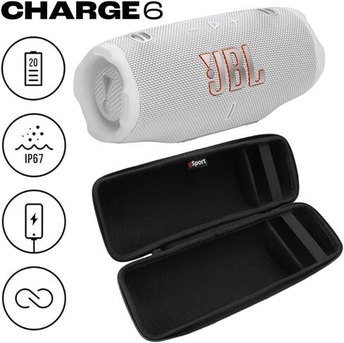 JBL Charge 6 Waterproof Portable Speaker Bundle with gSport Carbon Fiber Case (Black) in Saudi Arabia