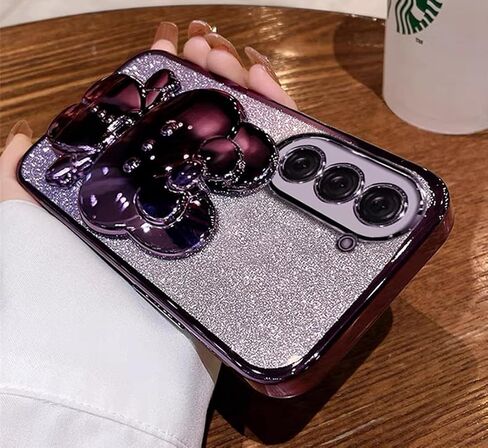 for Samsung Galaxy S25 Ultra Case for Women Girls with Cute Butterfly Floral Kickstand,Luxury Bling Glitter Diamond Pearl Back Soft TPU Bumper with Bead Phone Strap for Samsung S25 Ultra Purple in Saudi Arabia