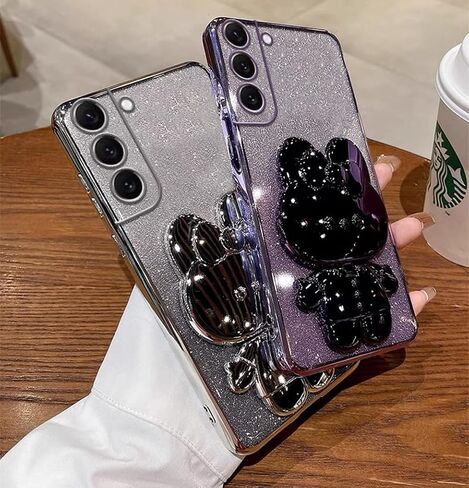for Samsung Galaxy S25 Ultra Case for Women Girls with Cute Butterfly Floral Kickstand,Luxury Bling Glitter Diamond Pearl Back Soft TPU Bumper with Bead Phone Strap for Samsung S25 Ultra Purple in Saudi Arabia