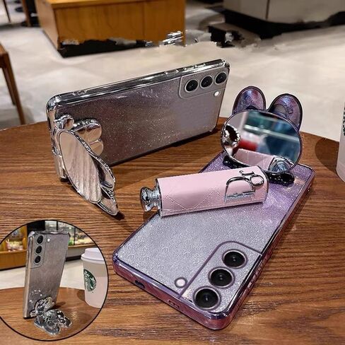 for Samsung Galaxy S25 Ultra Case for Women Girls with Cute Butterfly Floral Kickstand,Luxury Bling Glitter Diamond Pearl Back Soft TPU Bumper with Bead Phone Strap for Samsung S25 Ultra Purple in Saudi Arabia