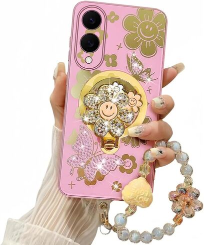 بالنسبة إلى Samsung Galaxy S25 Ultra Case for Women Girls with Butterfly Floral Kickstand ، Bling Glitter Glitter Diamond Pearl الظهر الناعم مع حزام هاتف حبة لـ Samsung S25 Ultra Purple in Saudi Arabia