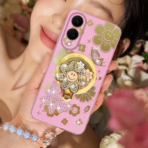 بالنسبة إلى Samsung Galaxy S25 Ultra Case for Women Girls with Butterfly Floral Kickstand ، Bling Glitter Glitter Diamond Pearl الظهر الناعم مع حزام هاتف حبة لـ Samsung S25 Ultra Purple in Saudi Arabia