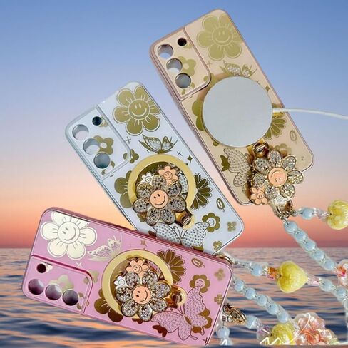 بالنسبة إلى Samsung Galaxy S25 Ultra Case for Women Girls with Butterfly Floral Kickstand ، Bling Glitter Glitter Diamond Pearl الظهر الناعم مع حزام هاتف حبة لـ Samsung S25 Ultra Purple in Saudi Arabia