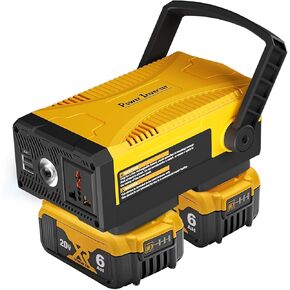 ترقية 300 واط محمولة مزود الطاقة المحمولة متوافق مع 2 حزمة 20V البطارية 6.0a ، DC 20V إلى AC 110V ~ 120V العاكس طاقة موجة جيبية معدلة مع مخرج AC و USB أصفر مزدوج in Kuwait