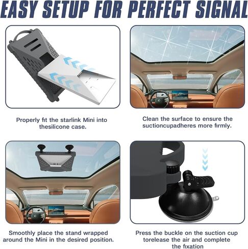 ACOVE Suction Car Cup Mount for Starlink-Mini,2-in-1 Satellite Dish Mounts Protective Silicone Case & Strong Suction Cup Stable Satellite Signal with Hook & Handle for Car Window/RVs/Road Trips,Grey in Kuwait