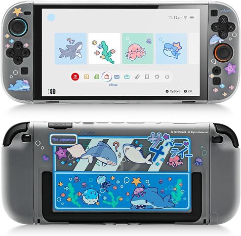 حافظة حماية نحيفة من GeekShare متوافقة مع وحدة تحكم Nintendo Switch OLED وJoy-Con، غطاء ممتص للصدمات ومضاد للخدش لجهاز Switch OLED 2021- Shark Party (شفاف) in Kuwait