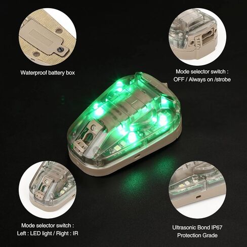 نوبوهيرو خوذة تكتيكية إشارة الضوء اختياري 4 أوضاع مع LED و IR ثابتة على/strobe ، مصباح تعريف البقاء على البقاء على الماء المقاوم للماء للرياضة في الهواء الطلق in Kuwait