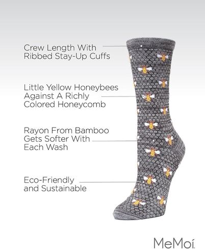 MeMoi Honey Bee Bamboo Blend Crew Socks in Kuwait