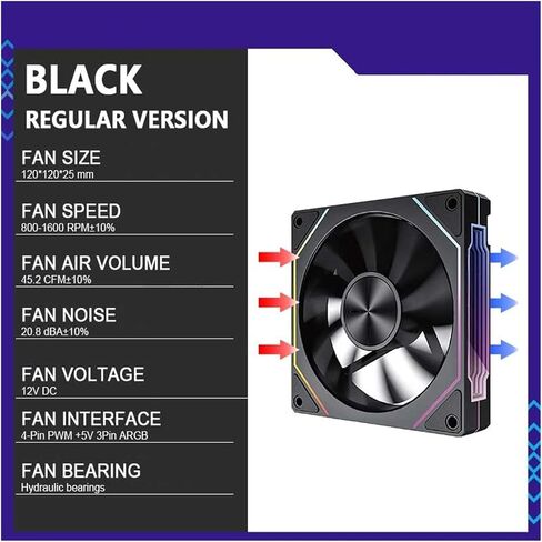 12 سم ArgB ARGB وحدة حرجة عالية الحاسوب مروحة التبريد مروحة Dual Mode (1 PCS ، BK عكس) in Saudi Arabia