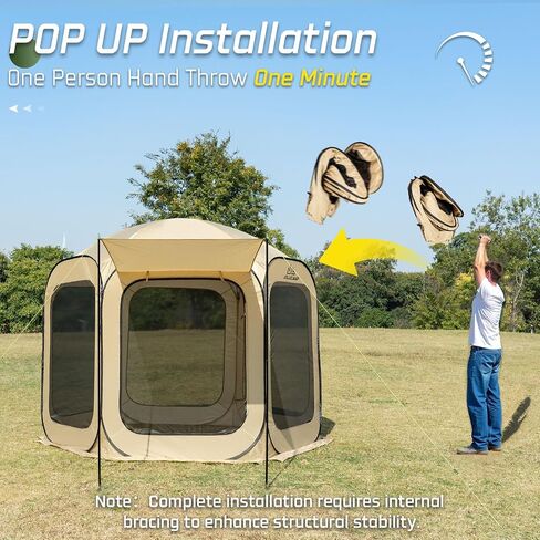 6x6 FT Pop Up Screen House Tent - Instant Screened Gazebo Canopy with Mosquito Net, Portable Backyard Tent for 4-6 People, Easy Setup Patio Shelter for Camping, BBQ, Sports & Outdoor in Saudi Arabia