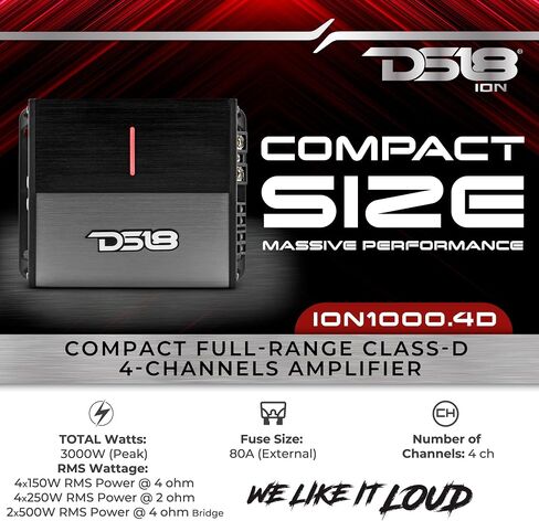 DS18 ION1000.4D Compact Full Range Class D 4 Channel Amplifier 4 X 150 Watts RMS @ 4 OHM - Silver/Black (Renewed) in Saudi Arabia