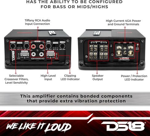 DS18 ION1000.4D Compact Full Range Class D 4 Channel Amplifier 4 X 150 Watts RMS @ 4 OHM - Silver/Black (Renewed) in Saudi Arabia