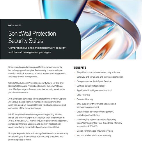 Sonicwall Advanced Service Service Suite للحصول على ترخيص NSA4800-4 سنوات (03-SSC-6755)-التقاط ATP ، التحكم في التطبيق ، الوقاية من التهديد ودعم 24 × 7 in Saudi Arabia