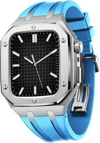 MSLRYGM Luxury Designer Rugged Case with Band Compatible for Band 44mm 45mm, Metal Protective Cover Case Shockproof Bumper with Silicone Strap in Saudi Arabia