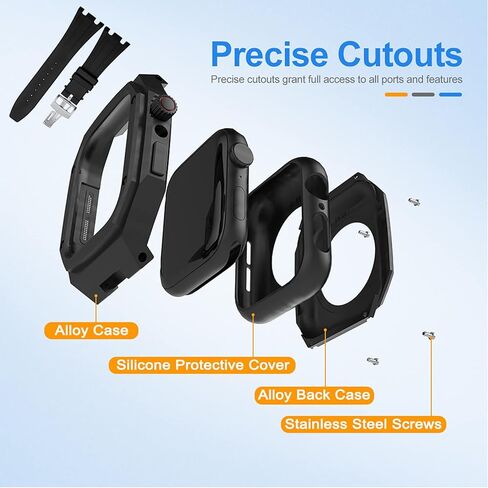 MSLRYGM Luxury Designer Rugged Case with Band Compatible for Band 44mm 45mm, Metal Protective Cover Case Shockproof Bumper with Silicone Strap in Saudi Arabia