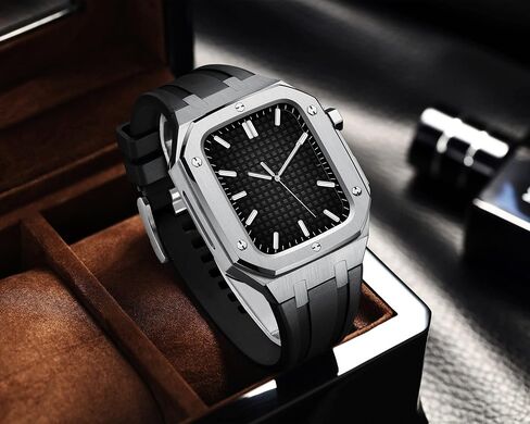 MSLRYGM Luxury Designer Rugged Case with Band Compatible for Band 44mm 45mm, Metal Protective Cover Case Shockproof Bumper with Silicone Strap in Saudi Arabia