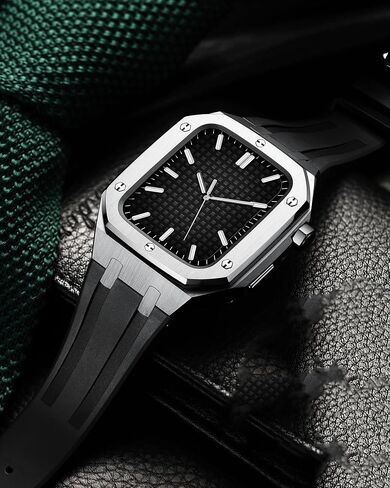 MSLRYGM Luxury Designer Rugged Case with Band Compatible for Band 44mm 45mm, Metal Protective Cover Case Shockproof Bumper with Silicone Strap in Saudi Arabia