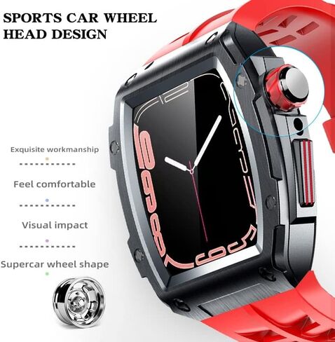 MSLRYGM Luxury case+Strap For band mod kit 7 44mm 45mm Metal Rubber Accessories for iWatch Series 7 6 SE 5 44mm Modification in Saudi Arabia