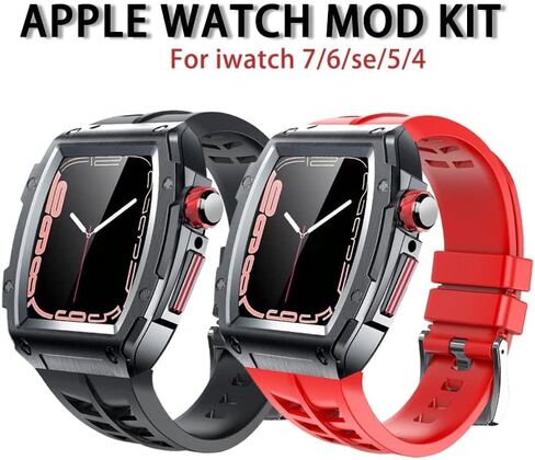 MSLRYGM Luxury case+Strap For band mod kit 7 44mm 45mm Metal Rubber Accessories for iWatch Series 7 6 SE 5 44mm Modification in Saudi Arabia