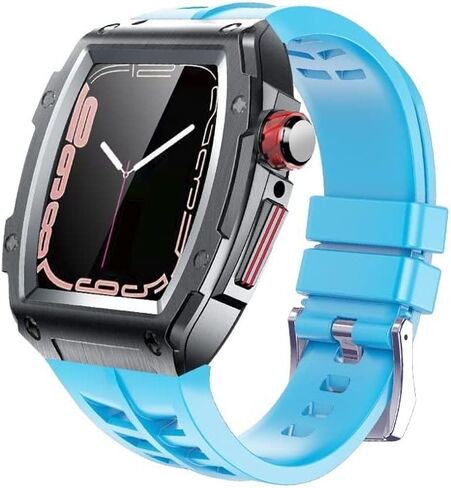 MSLRYGM Luxury case+Strap For band mod kit 7 44mm 45mm Metal Rubber Accessories for iWatch Series 7 6 SE 5 44mm Modification in Saudi Arabia
