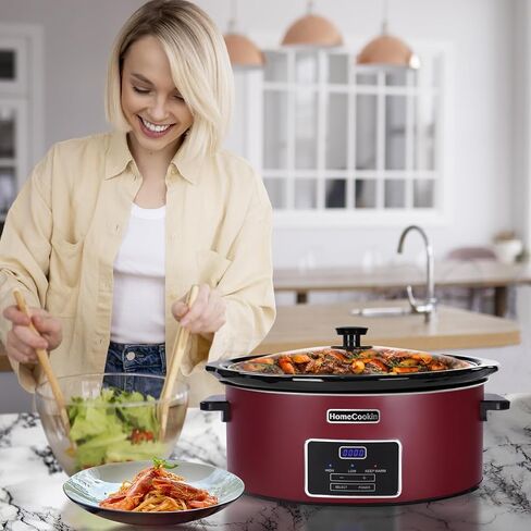 HomeCookin 8 Quart Cooker Slow Programmable ، وأجهزة المطبخ ، والمطبخ المثالي جهاز صغير للعشاء العائلي ، والفولاذ المقاوم للصدأ الأحمر in Kuwait