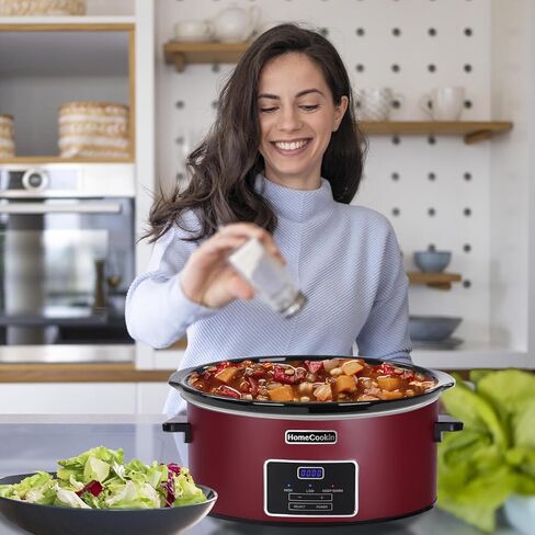 HomeCookin 8 Quart Cooker Slow Programmable ، وأجهزة المطبخ ، والمطبخ المثالي جهاز صغير للعشاء العائلي ، والفولاذ المقاوم للصدأ الأحمر in Kuwait